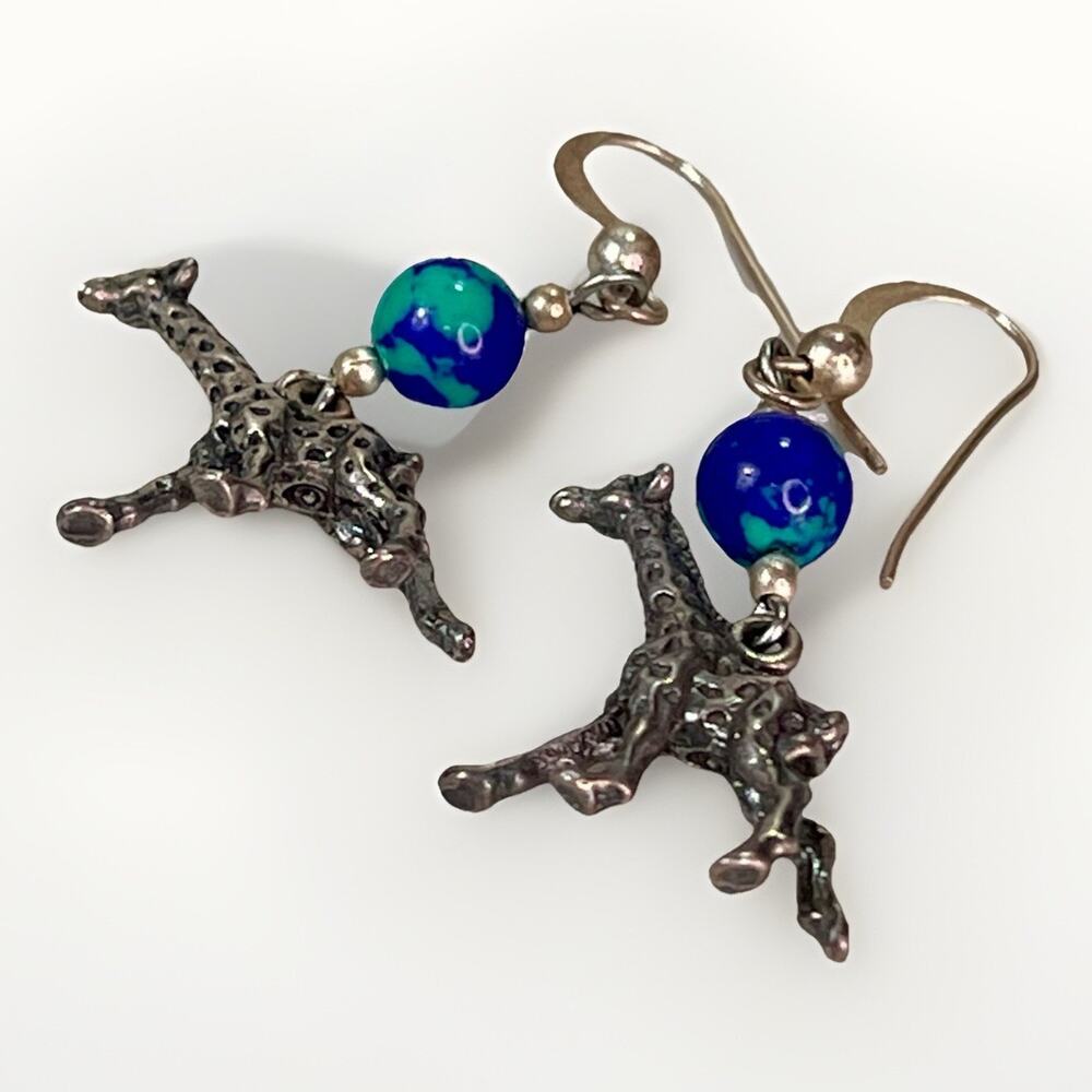 Sterling Silver Assorted Exotic Animal Charms Blue Beads Necklace & Earrings Set - Picture 10 of 16